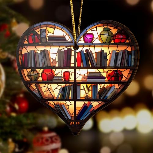 2D Flat All Over Printed, Book Ornaments, Bookshelf Christmas Ornaments, 2 Sides 3.5" Wood Ornament, Gift for Book Lover