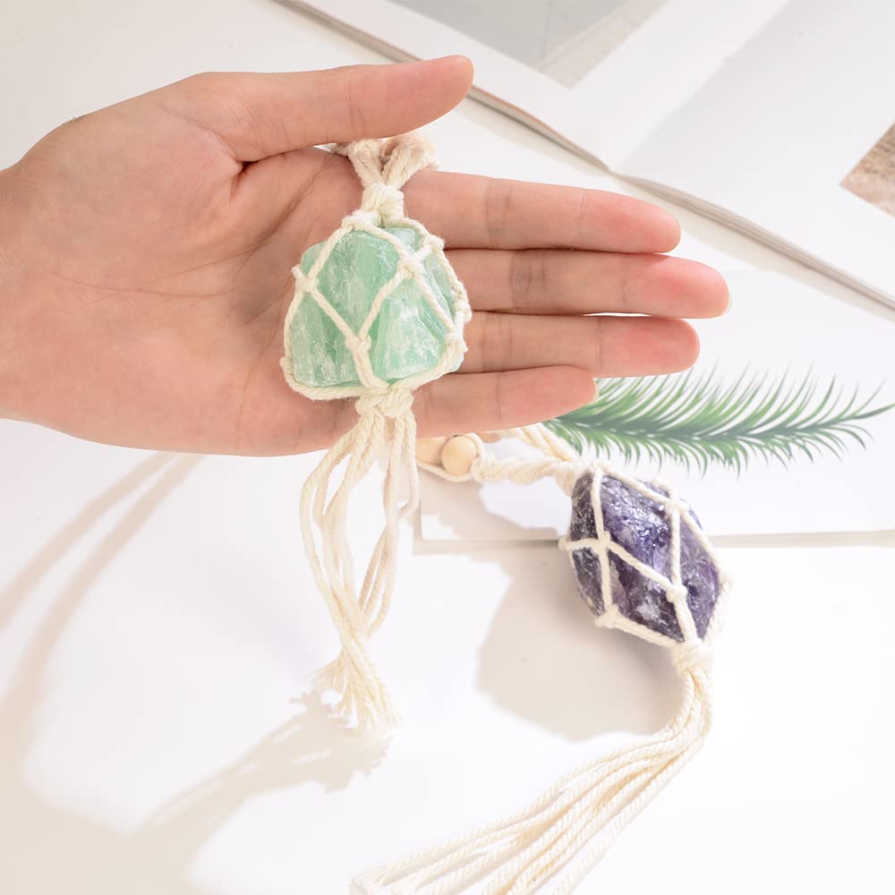 2PCS Healing Crystals Feng Shui Hanging Ornament Car Ornament Meditation Hanging Ornament Window Ornament for Home Decor (Fluorite+Amethyst)