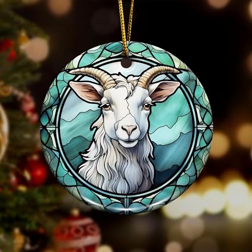 2D Flat All Over Printed, Goat Ornaments, Goat Christmas Ornaments, Goat Ceramic Ornaments, 2 Sides 2.9" Ceramic Ornaments, Gift for Farmer, Christmas Decorations (Ephg-52659003)
