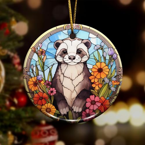 2D Flat All Over Printed, Ferret Ornaments, Ferret Ceramic Ornaments, Ferret Christmas Ornaments, 2 Sides 2.9" Ceramic Ornament, Gift for Ferret Lover, Christmas Decor (EPHG-52653006)