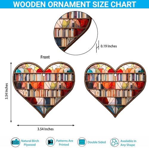 2D Flat All Over Printed, Book Ornaments, Bookshelf Christmas Ornaments, 2 Sides 3.5" Wood Ornament, Gift for Book Lover
