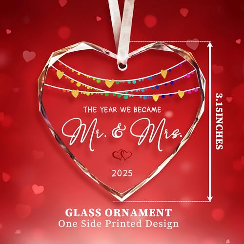 Wedding Gifts, Mr and Mrs Gifts Ornament 2025,Bridal Shower Gifts,Wedding Gifts for Couples 2025, Just Married Gift for Newlywed Couple, Bride,Crystal Glass Ornament Mr and Mrs Gifts