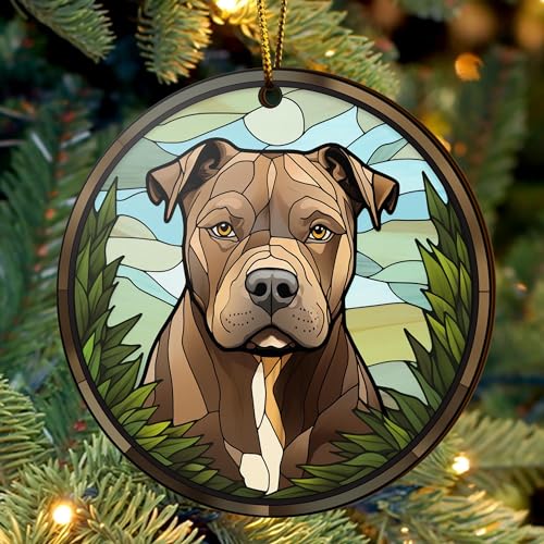 2D Flat All Over Printed, Pitbull Ornaments, Pet Lover Ornaments, 2 Sides 3.5" Wood Ornament, Gift for Pitbull Lover, Christmas Decor (Ephg-52487002)
