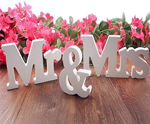Alnicov Mr and Mrs Sign,Small Size Mr & Mrs Wedding Props PVC Letters for Wedding Table Photo Props Party Table Top Dinner Decorations(White)