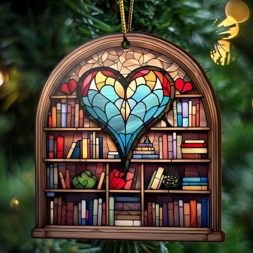 2D Flat All Over Printed, Book Ornaments, Bookshelf Christmas Ornaments, 2 Sides 3.5" Wood Ornament, Gift for Book Lover