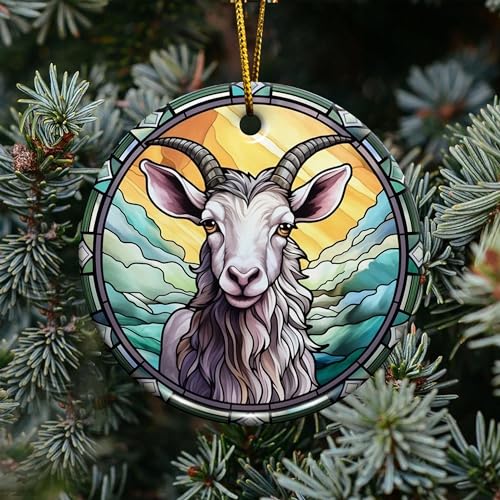 2D Flat All Over Printed, Goat Ornaments, Goat Christmas Ornaments, Goat Ceramic Ornaments, 2 Sides 2.9" Ceramic Ornaments, Gift for Farmer, Christmas Decorations (Ephg-52659002)