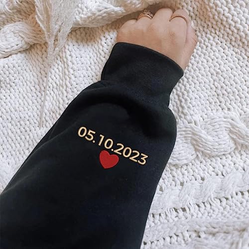 Custom Embroidered Mr & Mrs Sweatshirt & Hoodie, Personalized Couple Names, Custom Anniversary Date On Sleeve With Heart, Gifts For Wife, Husband, Gift For Anniversary, Couple Gifts