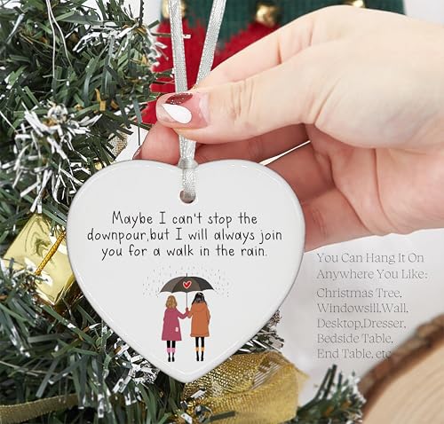 Walk with You in The Rain Ornament,Friendship Gift for Best Friend,Sympathy Gift, Encouragement Gift for Bestie Gift, for Soul Sisters Gift, Heart Ornament, Support Friendship Keepsake