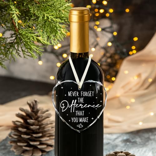 Thank You Gifts for Women, Never Forget The Difference That You Make Glass Ornament Gifts for Teacher Appreciation Coworker Leaving Farewell Nurse Social Workers - Retirement Gift- Wine Bottle Decor