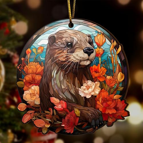 2D Flat All Over Printed, Otter Ornaments, Christmas Tree Ornaments, 2 Sides 3.5" Wood Ornament, Gift for Otter Lover, Christmas Decor (Ephg-52651007)