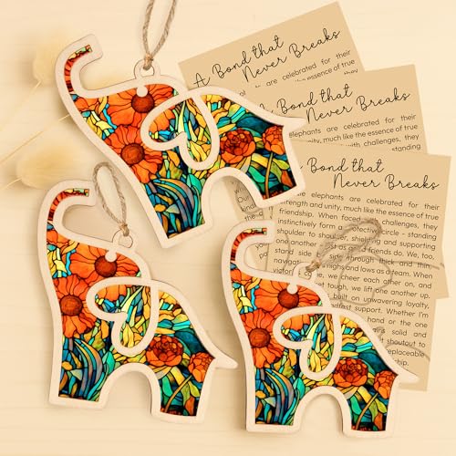 Best Friend Birthday Gifts for Women, Friendship Elephant Ornament with Story Card, Friendship Gifts for Women, Birthday Presents for Best Friends Sisters Special Bond Decor (Set 3 Suncatcher)