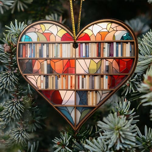 2D Flat All Over Printed, Book Ornaments, Bookshelf Christmas Ornaments, 2 Sides 3.5" Wood Ornament, Gift for Book Lover