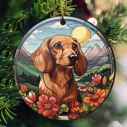 2D Flat All Over Printed, Dachshund Ornaments, Dachshund Christmas Ornaments, 2 Sides 3.5" Wood Ornament, Gift for Dachshund Lover, Christmas Decorations (Ephg-52400006)