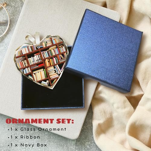 Book Lovers Gifts - Gifts for Book Lovers - Gift for Reading Lover Women, Gift for Readers and Books Lover - Reading Books Worm Club Ideas - Glass Hanging Ornament