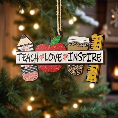 All Over Printed Teacher Christmas Ornaments Apple Pen Ornaments Christmas Tree Hanging 3.2"x3.5" 2 Layer Ornaments Gift for Teacher on Christmas, Christmas Decor