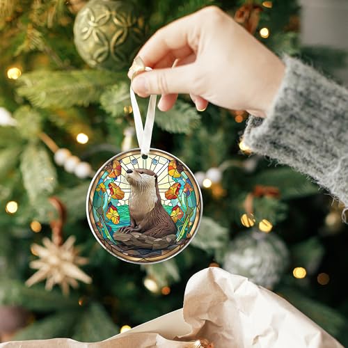 Otter Christmas Ornament - Animal Christmas Ornaments, Otter Ornaments for Tree - Acrylic Ornament
