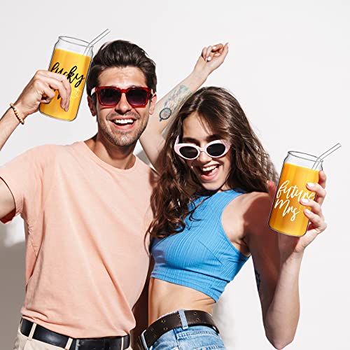 Sieral 2 Sets Future Mrs Lucky Mr Iced Coffee Cups Wedding Bridal Shower Gift 16 oz Wedding Glasses for Bride and Groom Can Shaped Mr and Mrs Mugs Drinking Jars Married Couple's Cup Tumbler