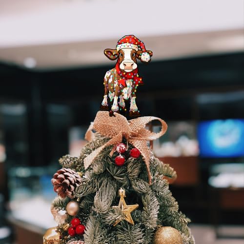 2D Flat All Over Printed, Cow Tree Topper, Christmas Tree Topper, Christmas Tree Topper for Farmer, 8", 12", 18" Wood Tree Topper, Christmas Tree Decor, for Farmer