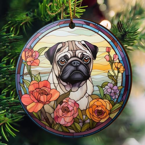 2D Flat All Over Printed, Pug Ornaments, Dog Ornaments, 2 Sides 3.5" Wood Ornament, Gift for Pug Lover, Christmas Decorations