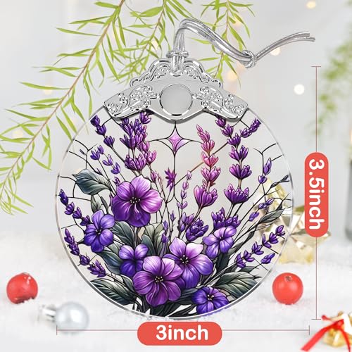 Touber Stained Glass Christmas Ornament, Purple Bauhinia & Violets, 3x3.5 Inch, Hanging, Christmas Tree Decoration