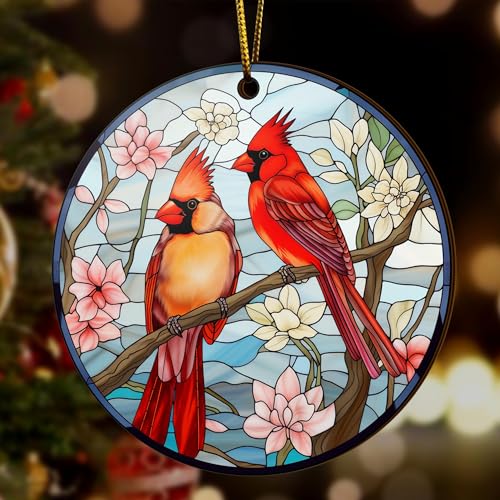 2D Flat All Over Printed, Cardinal Bird Ornaments, Red Cardinal Ornaments, Christmas Memorial Ornaments, 2 Sides 3.5" Wood Ornament, for Sympathy (Ephg-52603018)