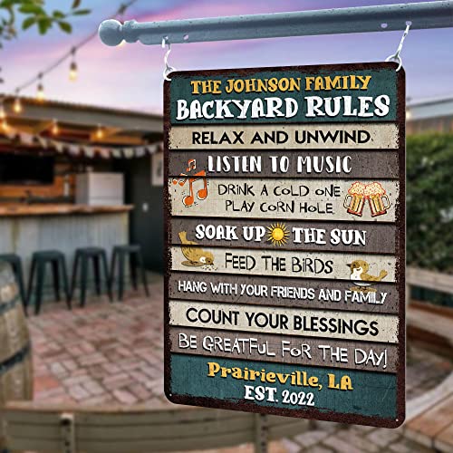 All Over Printed, Backyard Rules Metal Sign 8x12", 12x18", 16x24", Backyard Sign, Porch Patio Decorations