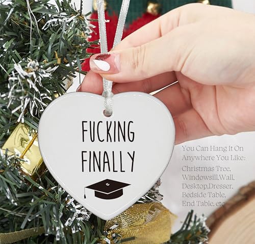 Fucking Finally Graduation Gifts - High School Funny Coworker Grad Graduate Congratulation for Her - Heart Shaped Ornament with Gift Box