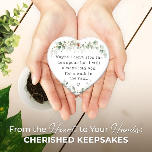 ZAGKOO Maybe I Can't Stop The Downpour Heart Ornament, Sentimental Ceramic Friendship Hanging Plaque Gift for Bestie Women Friends Sister, Long Distance Support Gift, Home Wall Door Car Hanging Decor