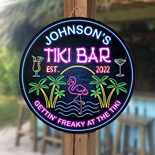 All Over Printed No Real Led Neon Tiki Bar Signs, Gettin' Freaky At The Tiki Signs,8x8",12x12",18x18" Tiki Bar Signs, Tiki Louge, Tiki Huts, Tiki Bar, Welcome Sign, Door Signs, Bar Signs, Tiki Signs (CSWS-ENNG-37324001)