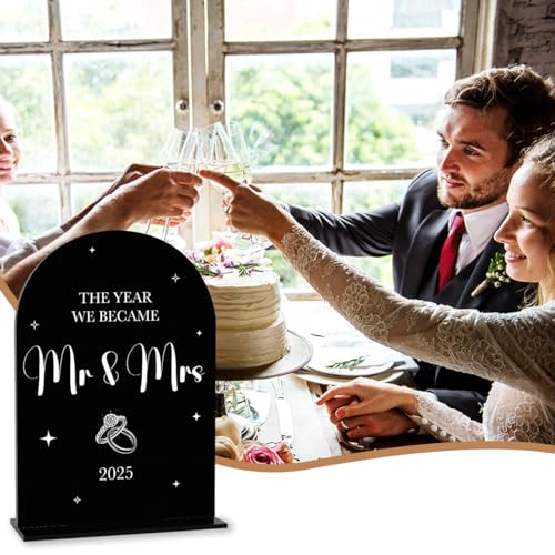 Black Wedding Sign, The Year We Became Mr and Mrs Signs, Wedding Engagement Bridal Shower Decor for Reception Ceremony Party, Weddings Love Acrylic Sign