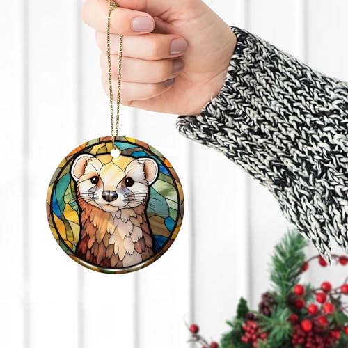 2D Flat All Over Printed, Ferret Ornaments, Ferret Ceramic Ornaments, Ferret Christmas Ornaments, 2 Sides 2.9" Ceramic Ornament, Gift for Ferret Lover, Christmas Decor (Ephg-52653010)