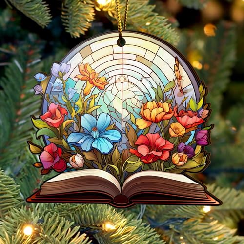 2D Flat All Over Printed, Book Ornaments, Bookshelf Christmas Ornaments, 2 Sides 3.5" Wood Ornament, Gift for Book Lover