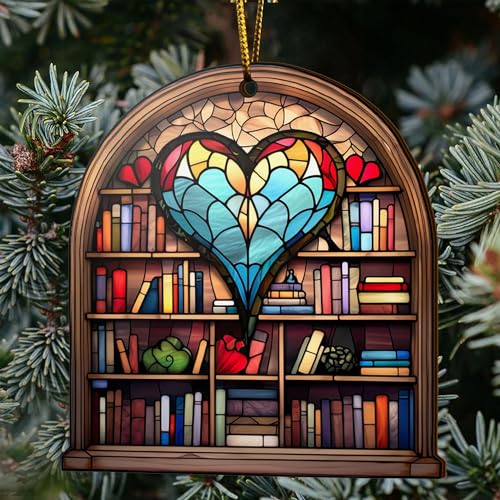 2D Flat All Over Printed, Book Ornaments, Bookshelf Christmas Ornaments, 2 Sides 3.5" Wood Ornament, Gift for Book Lover