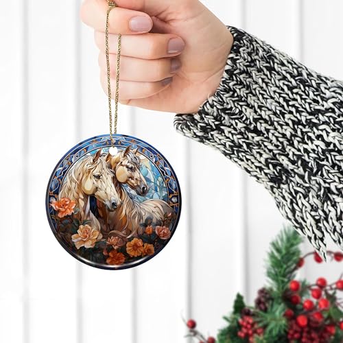 2D Flat All Over Printed, Horse Ornaments, 2 Sides 2.9" Ceramic Ornaments, Gift for Horse Lover, Christmas Decor (Ephg-52658001)
