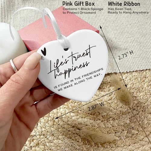 Friendship,Best Friend Gift,Birthday Christmas Gift,Thank You Present,Colleague Present-Life's Truest Happiness-Ceramic Heart Ornament Keepsake Sign Plaque Decor Gift-Double-Sided Printing