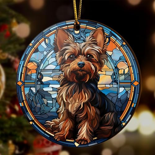 2D Flat All Over Printed, Yorkie Ornaments, Christmas Ornaments for Yorkie Lover, 2 Sides 3.5" Wood Ornament, Christmas Decor (Ephg-52975004)