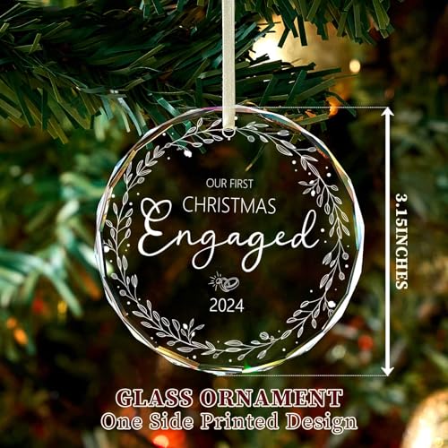Engagement Gifts for Couples,First Christmas Engaged Ornament 2024 - Engagement Christmas Engagement Gifts for Women Wedding Gifts for Couples 2024 - Glass Engaged Christmas Ornament 2024