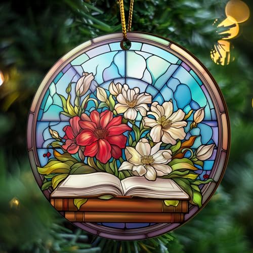 2D Flat All Over Printed, Book Ornaments, Bookshelf Christmas Ornaments, 2 Sides 3.5" Wood Ornament, Gift for Book Lover