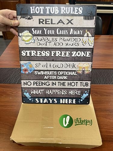 All Over Printed Hot Tub Rules Metal Sign 12x16 Inches, Hot Tub Accessories, Funny Rules Decorations Sign, Outdoor Wall Art Accessories