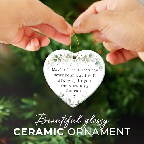 ZAGKOO Maybe I Can't Stop The Downpour Heart Ornament, Sentimental Ceramic Friendship Hanging Plaque Gift for Bestie Women Friends Sister, Long Distance Support Gift, Home Wall Door Car Hanging Decor
