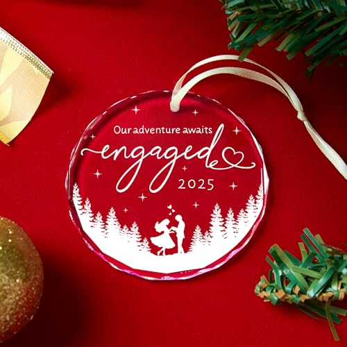 Engagement Gifts for Couples,- Engagement Gifts for Her,Women, Friends, Bride to Be Gifts, Glass Engagement Gift, First Christmas Engagement Ornaments 2025