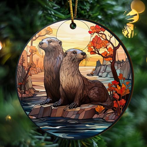 2D Flat All Over Printed, Otter Ornaments, Christmas Tree Ornaments, 2 Sides 3.5" Wood Ornament, Gift for Otter Lover, Christmas Decor (Ephg-52651009)
