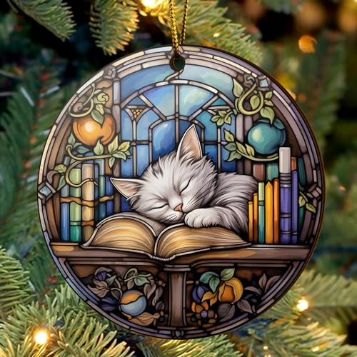 2D Flat All Over Printed, Book Ornaments, Bookshelf Christmas Ornaments, 2 Sides 3.5" Wood Ornament, Gift for Book Lover