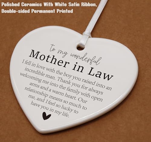 to My Wonderful Mother in Law,Mother of The Groom Gifts from Bride,Bridal Shower Gifts for Mother-in-Law Gift,Wedding Gifts for New Mom-Heart Shaped Ornament with Gift Box
