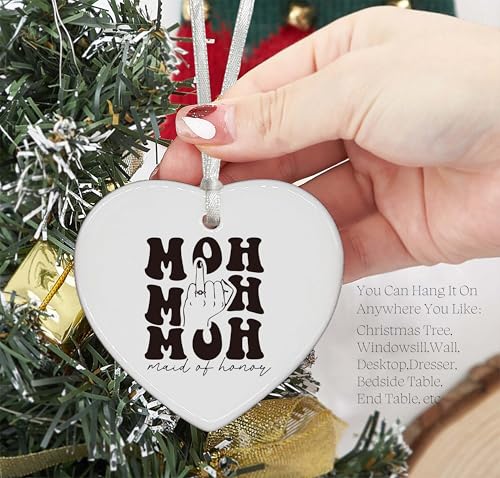 Will You Be My Maid of Honor - Proposal Gift from Bride - Wedding and Bachelorette Party Gifts for Her Besties Friends Women - Ceramic Heart Shaped Ornament