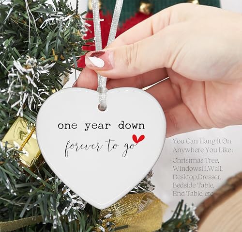 ZVMIS One Year Down,Forever to Go-One Year Anniversary-1st Wedding Gift for Her Him,Husband Boyfriend Girlfriend Wife Anniversary-Couple Present-Heart Shaped Ornament With Gift Box