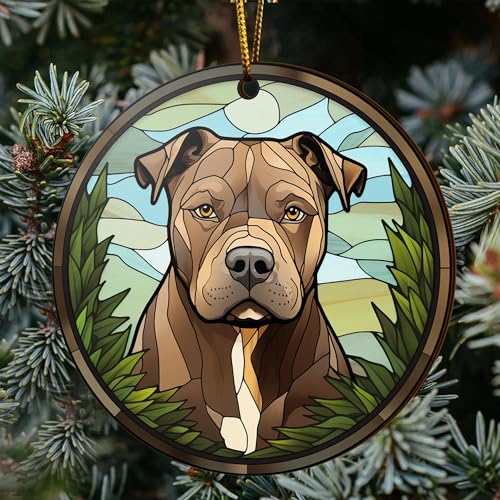 2D Flat All Over Printed, Pitbull Ornaments, Pet Lover Ornaments, 2 Sides 3.5" Wood Ornament, Gift for Pitbull Lover, Christmas Decor (Ephg-52487002)