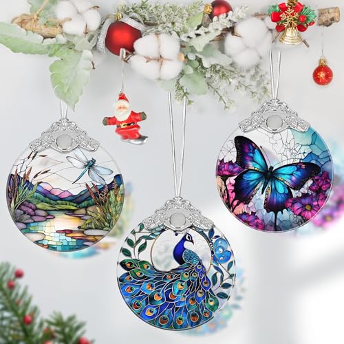 Peacock Stained Glass Ornament - Christmas Tree Decor, Peacock Ornaments for Holiday Gifts