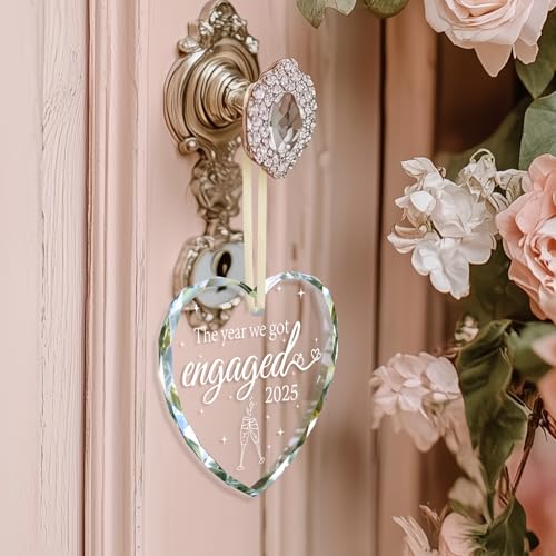 Engagement Gifts for Couples 2025, Gift for Newly Engaged Couples, Happy Engagement Gift for Her, Women, Friends, Bride to Be Gifts, Christmas Ornaments, Crystal Glass Engaged Ornament 2025