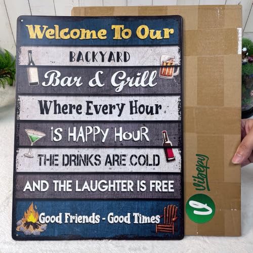 All Over Printed, Backyard Bar & Grill Rules Metal Sign 12x16 Inches, Funny Rules, Porch Decor, Outdoor Decorations